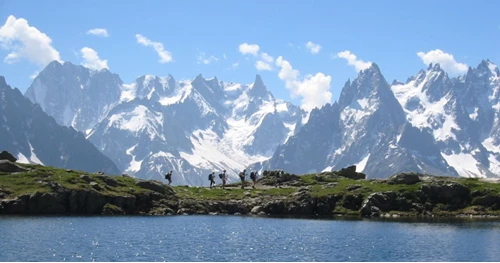 View of the Mont Blanc Massif along the Tour du Mont Blanc trekking route with UCPA and Action Outdoors